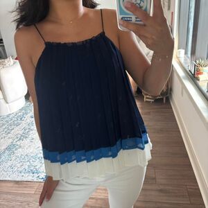 Joie blue and white pleated sheer blouse amzie size s
